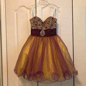 Purple and Yellow beaded strapless party dress